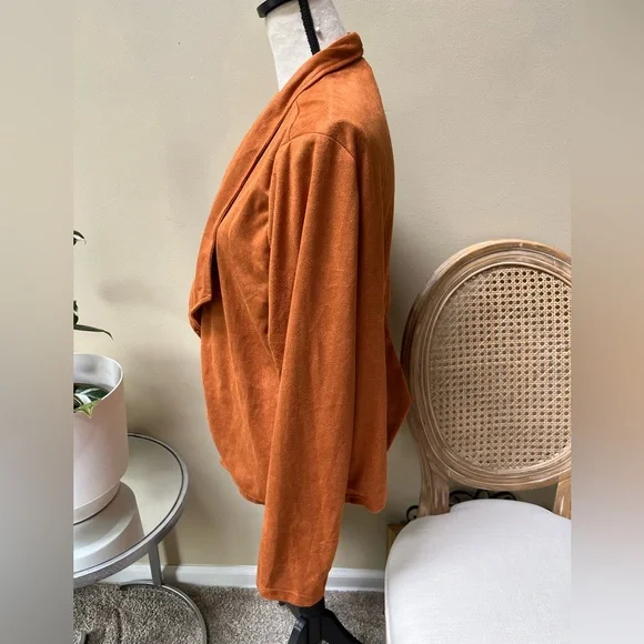 Orange Waterfall Cardigan Sweater Blazer with Suede Texture - Picture 2 of 5